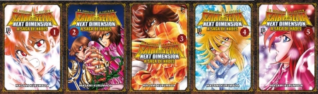 Capa dos 5 primeiros volumes de Next Dimension lançados em português.